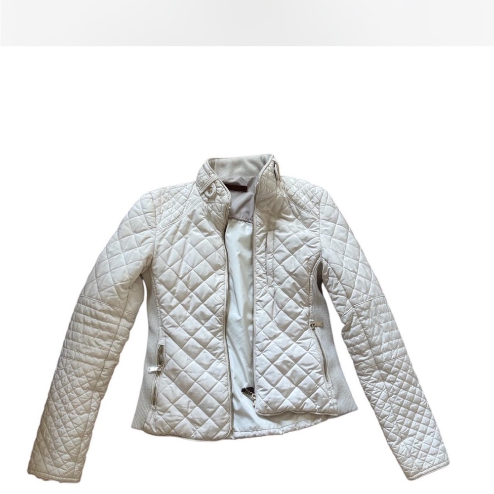 Zara White Puffer Jacket with Stand-Up Collar
